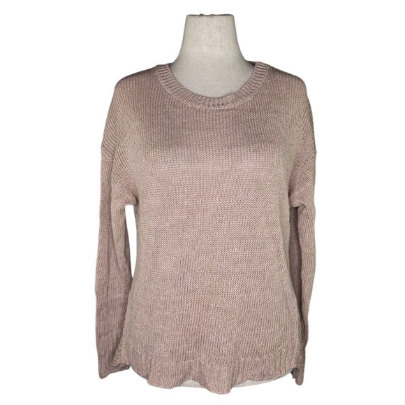J.Crew 100% Linen Taupe Knit Sweater Women’s Medium Lightweight Pullover - Picture 1 of 7